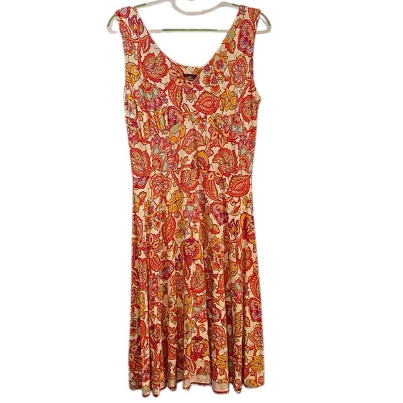 Salaam Red & Pink Multi Color Floral Paisley Cotton  Sleeveless Tank Top Dress - Picture 1 of 7